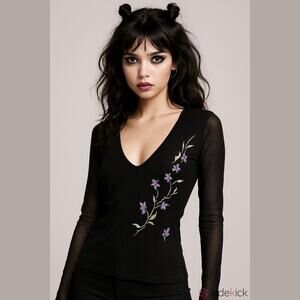 Vintage Y2K Currants Size Large Mesh Beaded Embroidered Sheer Whimisgoth Fairy